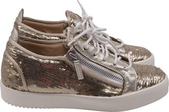 Giuseppe Zanotti Gail Sequined Sneakers in Metallic Gold Leather