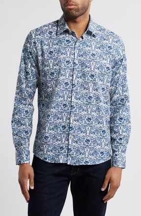 Stone Rose Fancy Skulls Button-Up Shirt in Blue/cream at Nordstrom Rack, Size Xx-Large