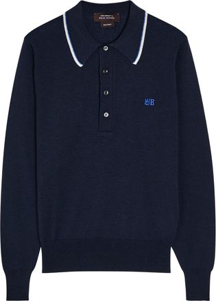 Wales Bonner Wales Bonner Henry Logo Fine-knit Merino Wool Polo Jumper - Navy - XL