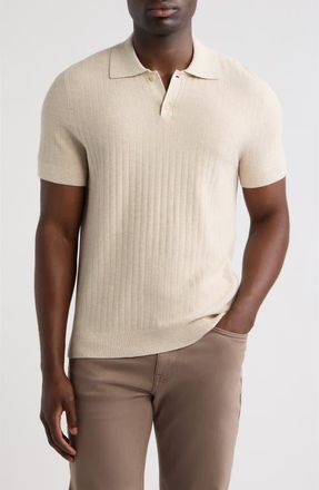 Nordstrom Short Sleeve Ribbed Cotton & Cashmere Polo Sweater in Ivory Sand Heather at Nordstrom, Size Xx-Large
