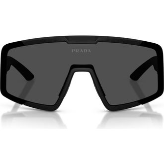 Prada 144mm Shield Sunglasses in Matte Black /Dark Grey at Nordstrom