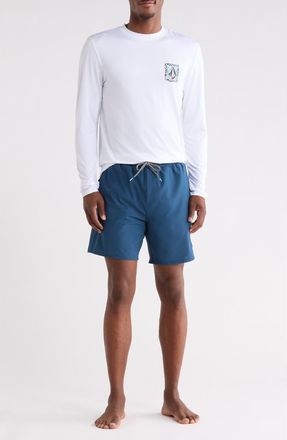 Volcom Rashguard Top & Swim Shorts Set in White at Nordstrom Rack, Size Xx-Large