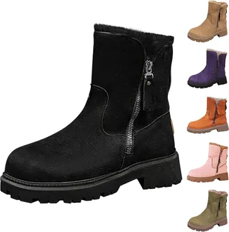 Generic Womens Chunky Platform Boots Side Zip Boots Women Winter Warm Shoes Retro Thicken Shoes Fleece Lined Snow Booties Durable Outdoor Boot For Outdoor Wal