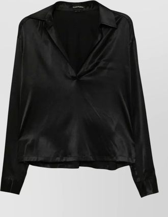 Tom Ford silk satin v neck polo collar blouse