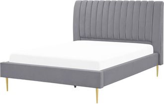 Beliani Cama Con Somier De Terciopelo Gris Dorado 140 X 200 Cm Reposacabezas Marville