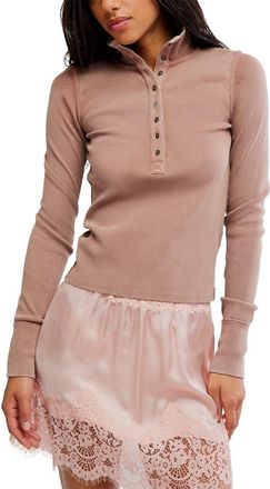 Free People Lake Stand Collar Stretch Cotton Rib Henley in Ancient Cacao at Nordstrom, Size X-Large