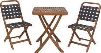 Hhg [nunca Usado] Conjunto De Jard&iacute;n Hhg-719, Conjunto De Sillas Y Mesa Para Balc&oacute;n, 2 Sillas, Mesa, Mimbre Trenzado, Madera De Acacia Plegable, Natural, 