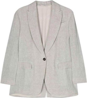 Brunello Cucinelli Light Grey Linen Blazer, Brand Size 44 (US Size 10)