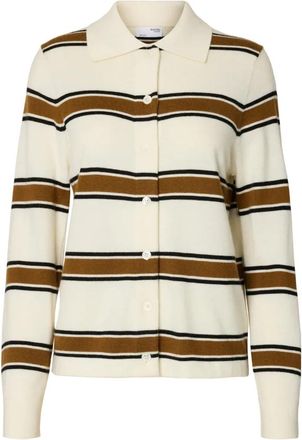 Selected Thea Ls Knit Button Collar Neck - Dames - Vesten - Beige - M - Wol - Truien & Vesten