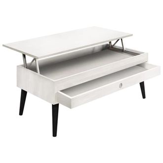 HOGAR 24 Mesa Centro Elevable Madera Caj&oacute;n Deslizante Color Blanco y Negro