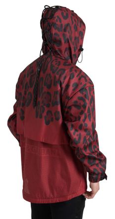 Dolce & Gabbana Mens Red Leopard Hooded Rain Coat Jacket Cotton Clothing