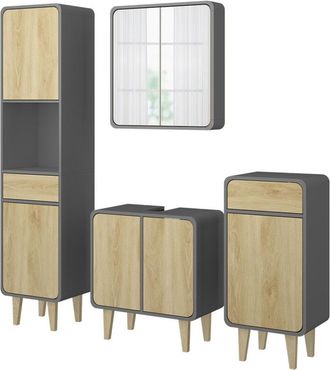Vicco Conjunto De Muebles De Ba&ntilde;o Arla, Antracita/roble, 4 Partes