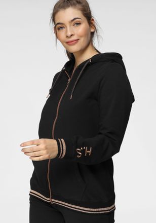H.I.S Kapuzensweatjacke H.I.S, Damen, Gr. 48/50, schwarz, Obermaterial: 95% Baumwolle, 5% Elasthan, figurumspielend h&uuml;ftbedeckend, Sweatjacken Kapuzensweatj