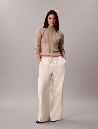 Calvin Klein Jeans Calvin Klein Womens Linen Blend Drawstring Wide Leg Pants - White - XL