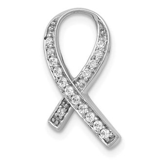 Diamond2Deal 14k White Gold 1/8 carat Diamond Awareness Ribbon Chain Slide