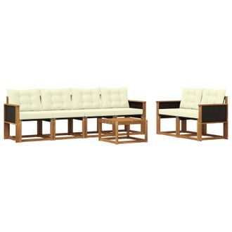 vidaXL Conjunto De Sof&aacute;s De Exterior Con Coj&iacute;n 7 Pcs Natural Y Crema Vidaxl