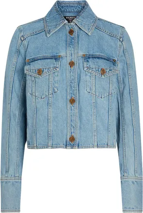 Balmain Cropped Denim Jacket - Light Blue - 40 (UK12 / M)