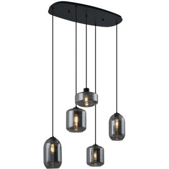 QAZQA Modern Pendant Lamp Black with Smoke Glass 5-Lights - Sheena