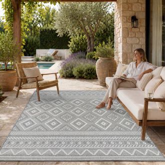 Paco Home Paco Home Alfombra Exterior Interior Balc&oacute;n Terraza Cocina Motivo Boho &Eacute;tnico Moderno 200x280 Cm, Gris 2