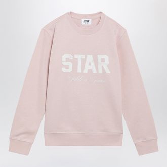 Golden Goose Felpa rosa chiara in cotone con stampa logo