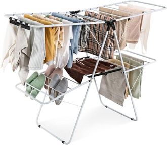 Costway Tendedero De 2 Niveles, Tendederos Plegables Con Alas Ajustables, Estendal Marco De Acero, Tendedero Para Ropa/zapatos/mantas, Blanco - Costway
