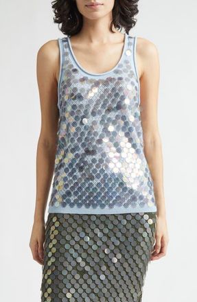 Zankov Lutecia Pointelle Knit Paillette Merino Wool & Cashmere Sweater Tank in Ice at Nordstrom, Size X-Small