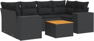 vidaXL Set De Comedor De Jard&iacute;n 7 Pzas Y Cojines Rat&aacute;n Sint&eacute;tico Negro Vidaxl