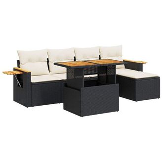 vidaXL Vidaxl - Set Divano da Giardino 6 pz con Cuscini Nero Polyrattan Acacia