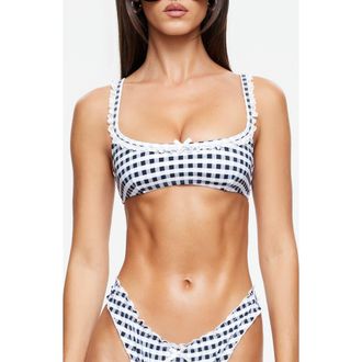 Lioness Tide Bikini Top in Noir Check at Nordstrom, Size X-Large