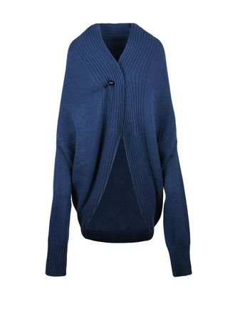 Alberta Ferretti Unstructured Blue Cardigan with Brooch Closure and Textured Accents