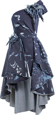 Saiid Kobeisy One-Shoulder Printed Denim Short Dress