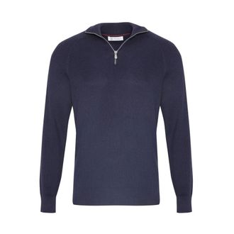 Brunello Cucinelli Brunello Cucinelli, Knitwear, male, Blue, Size: 3XL Cotton Rib Sweater