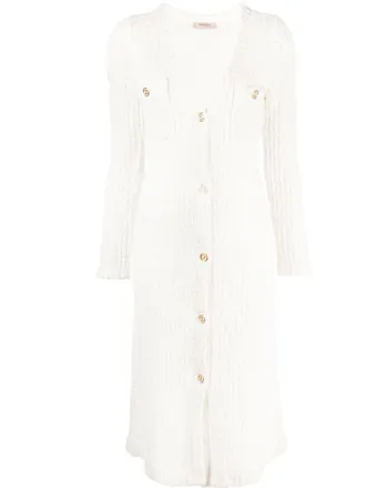 Twin-Set bouclé V-neck cardi-dress - women - Polyester/Polyamide/Cotton - M - White