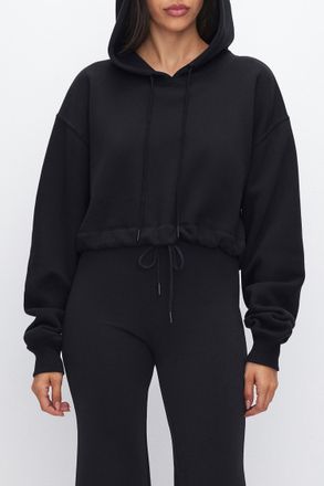Good American Brushed Fleece Cropped Hoodie In Black