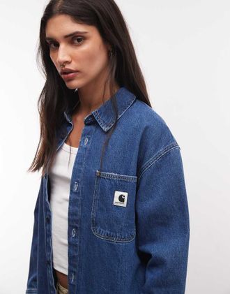 Carhartt Work in Progress giacca camicia in denim Marly blu lavaggio medio