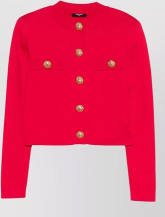 Balmain cropped cardigan round neck gold buttons
