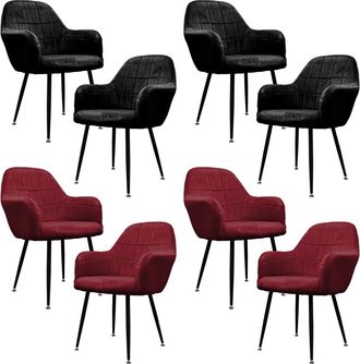 ECD Germany Ecd Germany - Juego De 8 Sillas De Comedor - Con Respaldo Y Reposabrazos - Asiento De Terciopelo Tapizado Negro / Burdeos - Estilo N&oacute;rdico - Con Patas