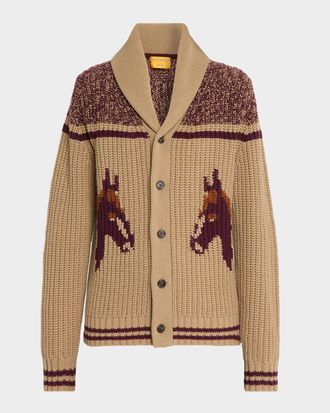Guest In Residence Men & apos;s Horse-Print Wool-Cashmere Cardigan