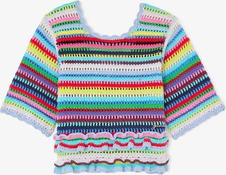 Ganni Mixed Top in Striped Crochet - Size XXS Organic Cotton