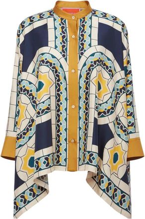 La DoubleJ Zijden Foulard Blouse - Dames - Overhemden - Blauw - M - Overhemden