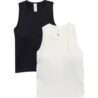 Yogalicious 2-Pack Seamless Carrie Racerback Tanks in Black/Sugar Swizzle at Nordstrom Rack, Size X-Small