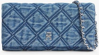 Tommy Hilfiger Womens Quilted Denim Chain Strap Flap Wallet - Denim