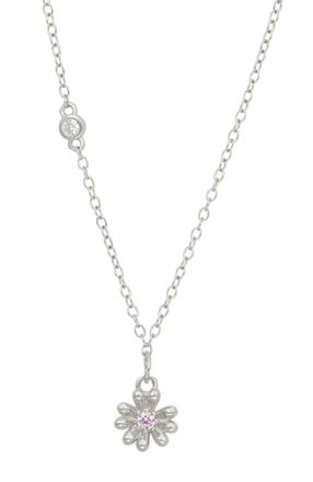 Savvy Cie Jewels STERLING SILVER.925 DAISY STUD PINK CZ STUD ACCENT NECKLACE