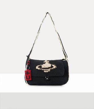 Vivienne Westwood Lucky Halfmoon Crochet Bag Cotton Yarn Black-red-orb
