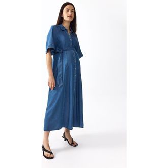 H&M Mama tie-belt denim dress in Denim Blue at Nordstrom, Size X-Small