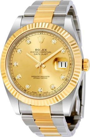 Rolex Datejust 41 Champagne Diamond Dial Steel and 18K Yellow Gold Oyster Mens Watch 12633CDO