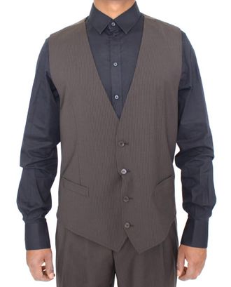 Dolce & Gabbana Mens Pinstripe Vest Classic Fit - Dark Brown Wool - Size EU 54 (Mens)