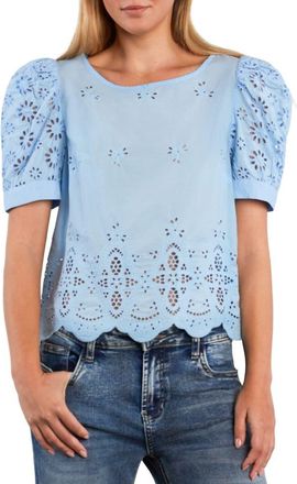 BILLY T Halo Eyelet Puff Sleeve Cotton Blend Top in Cerulean Blue at Nordstrom, Size X-Small