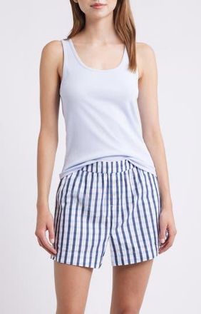 Open Edit Oversize Boyfriend Boxer Shorts in Navy Gingham Mix at Nordstrom Rack, Size X-Small