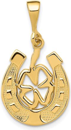 Diamond2Deal 14k Yellow Gold Clover in Horseshoe Pendant